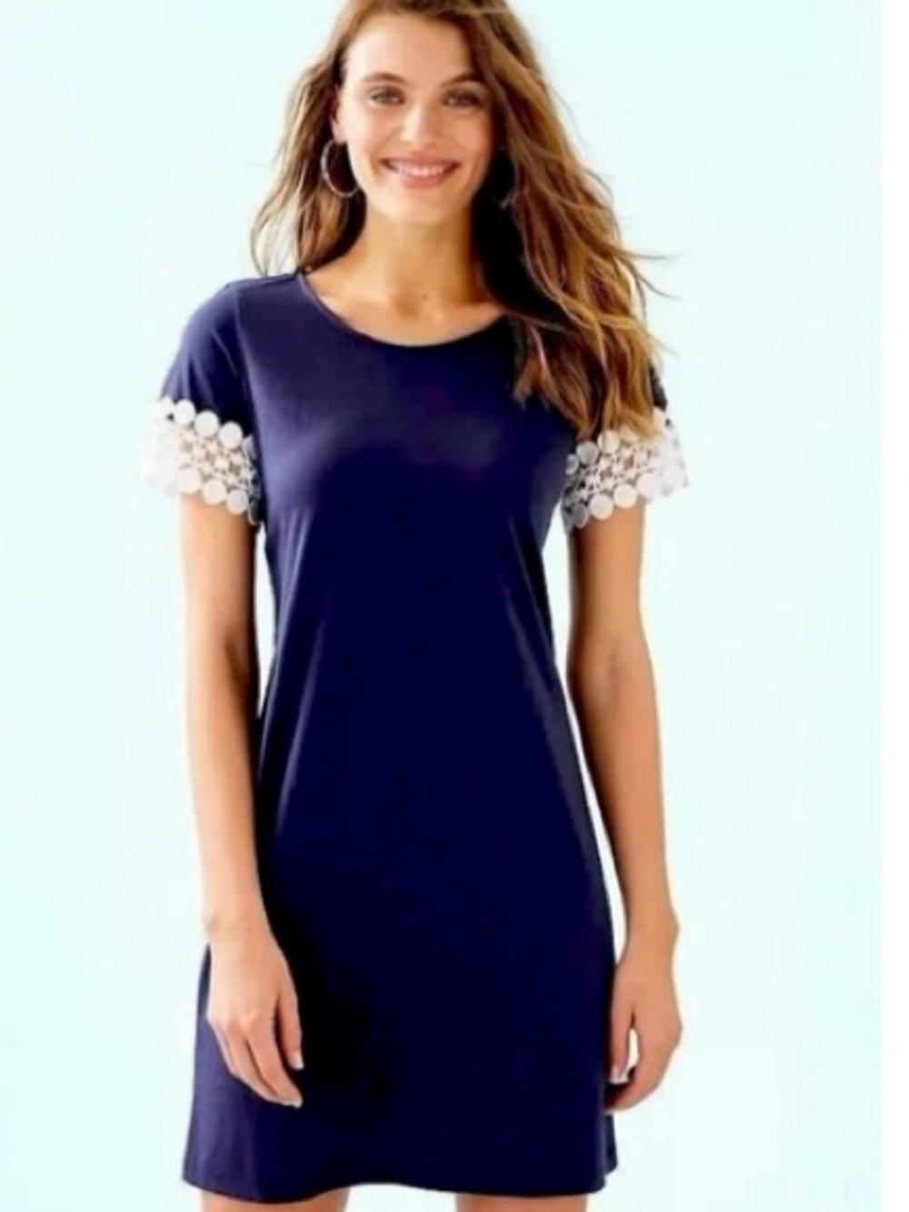 Lilly Pulitzer Navy Pima Cotton Dress with Lace Sleeves